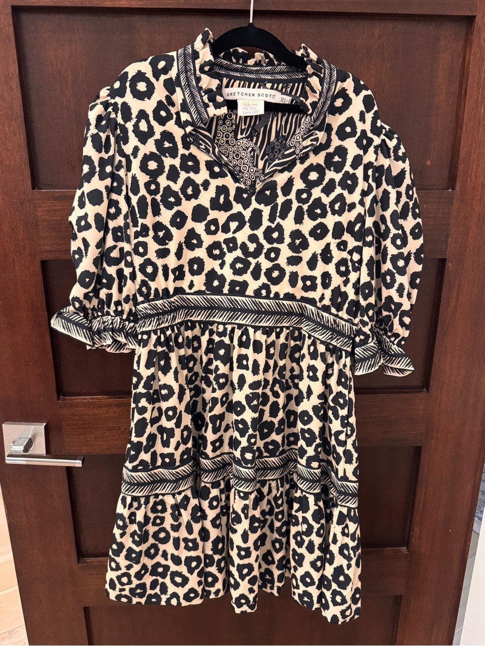 Gretchen Scott Designs Black  & Cream Leopard Print Dress with pockets